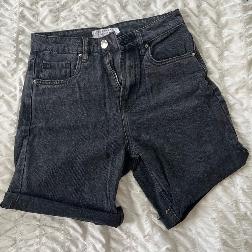 Black denim mom shorts